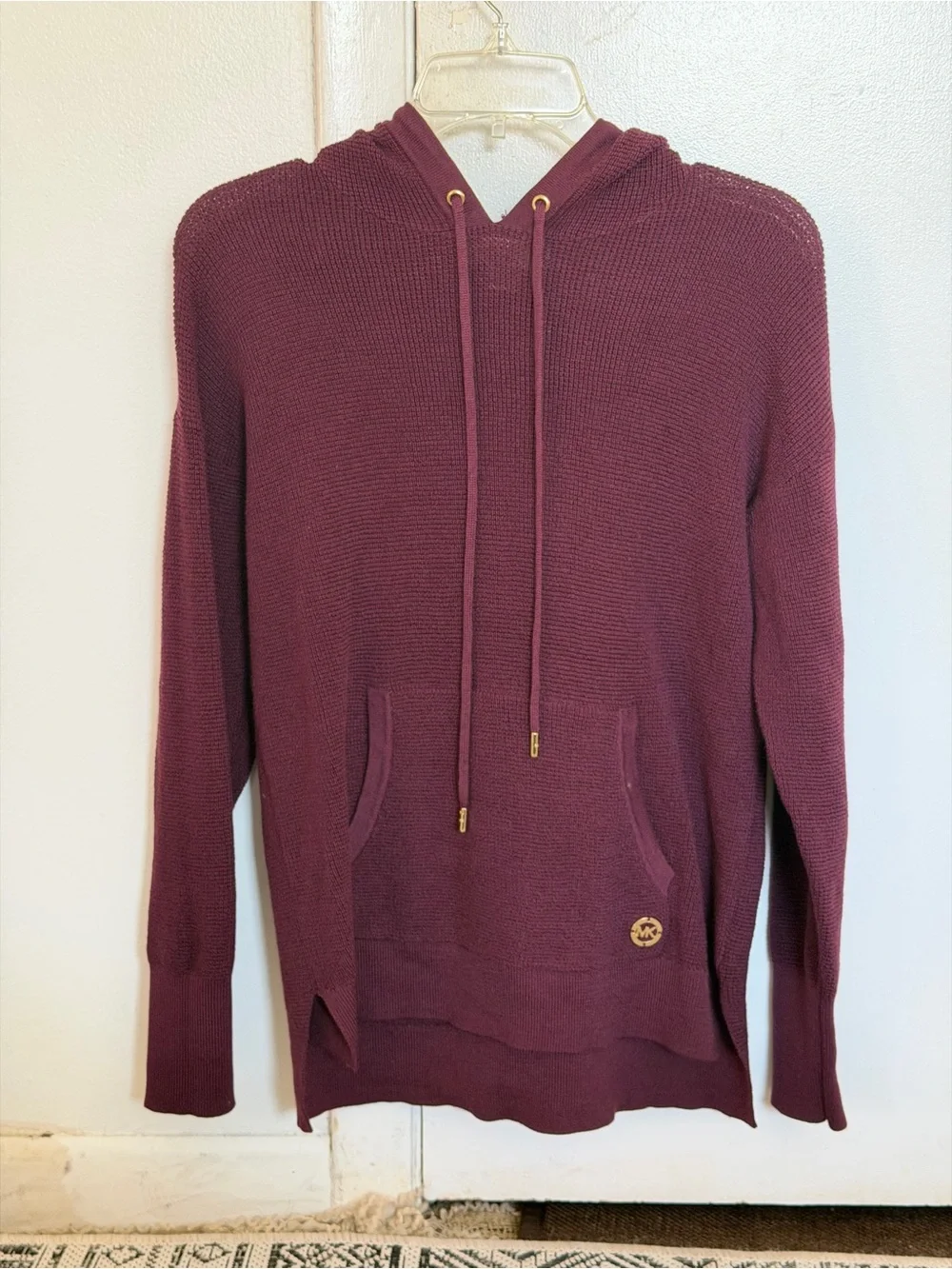 Michael Kors Oversized Maroon Knit Hoodie Sweater